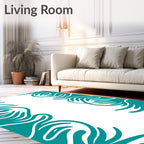 Teal Swirl Abstract Border Design Rug