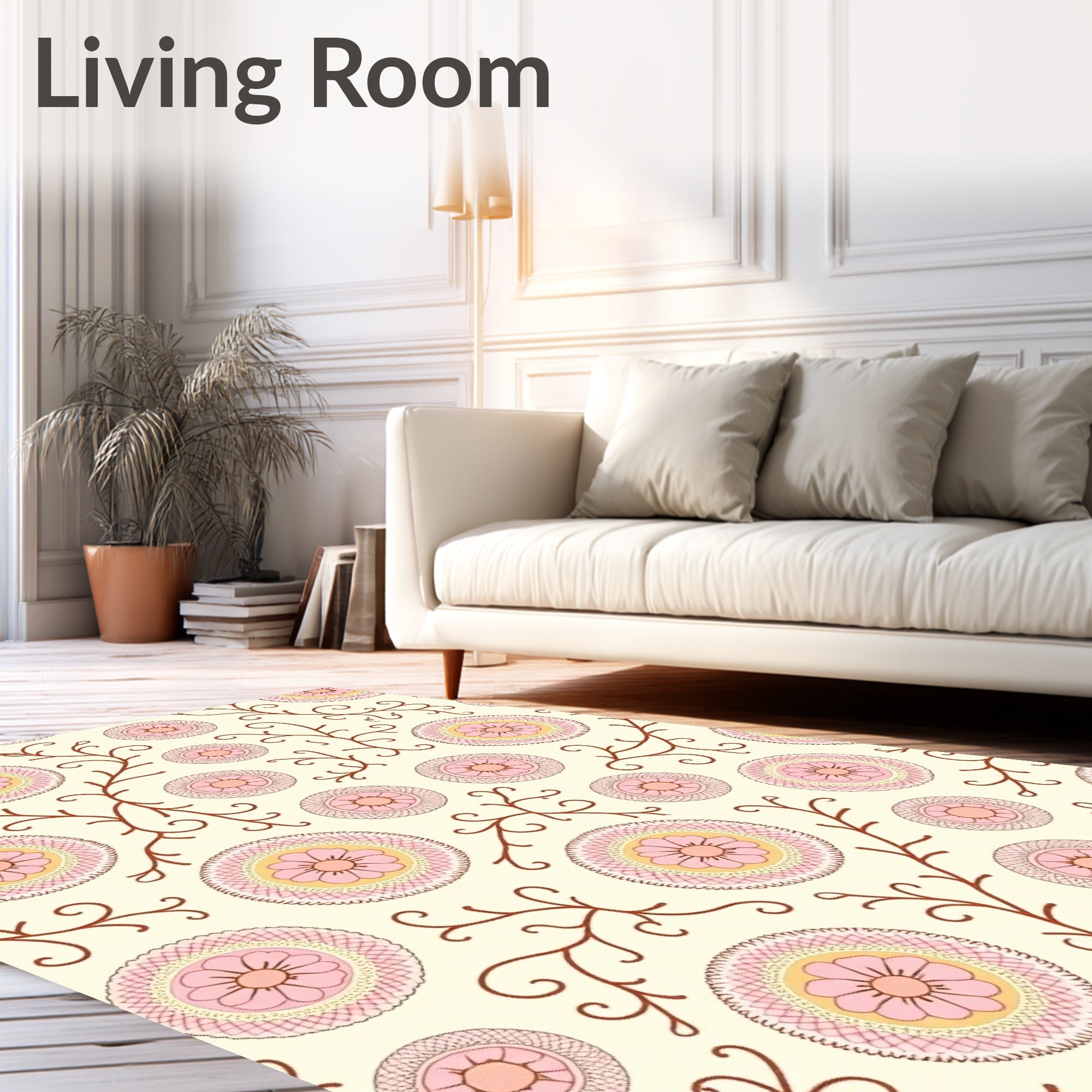 Pink Floral Scrollwork Pattern Design Rug