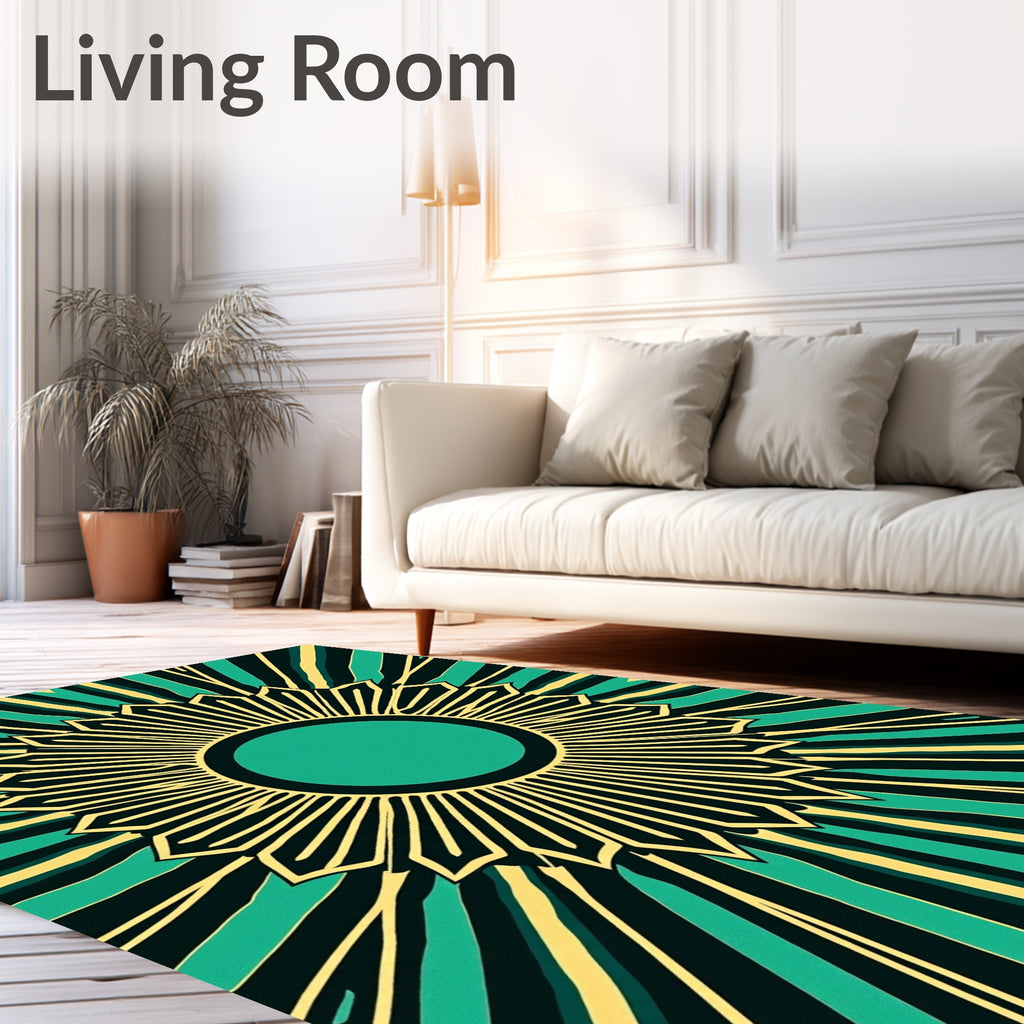 Emerald Sunburst Geometric Pattern Rug