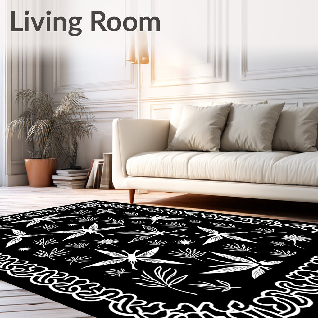 Whimsical Insect Leaf Pattern Rug