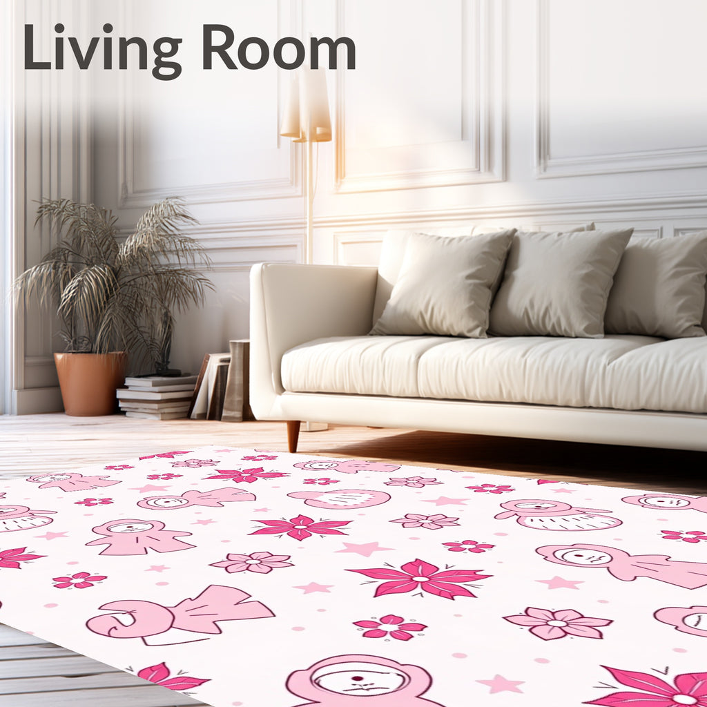 Pink Cartoon Characters Floral Star Rug