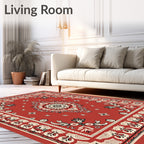 Red Scroll Patterned Decorative Rug