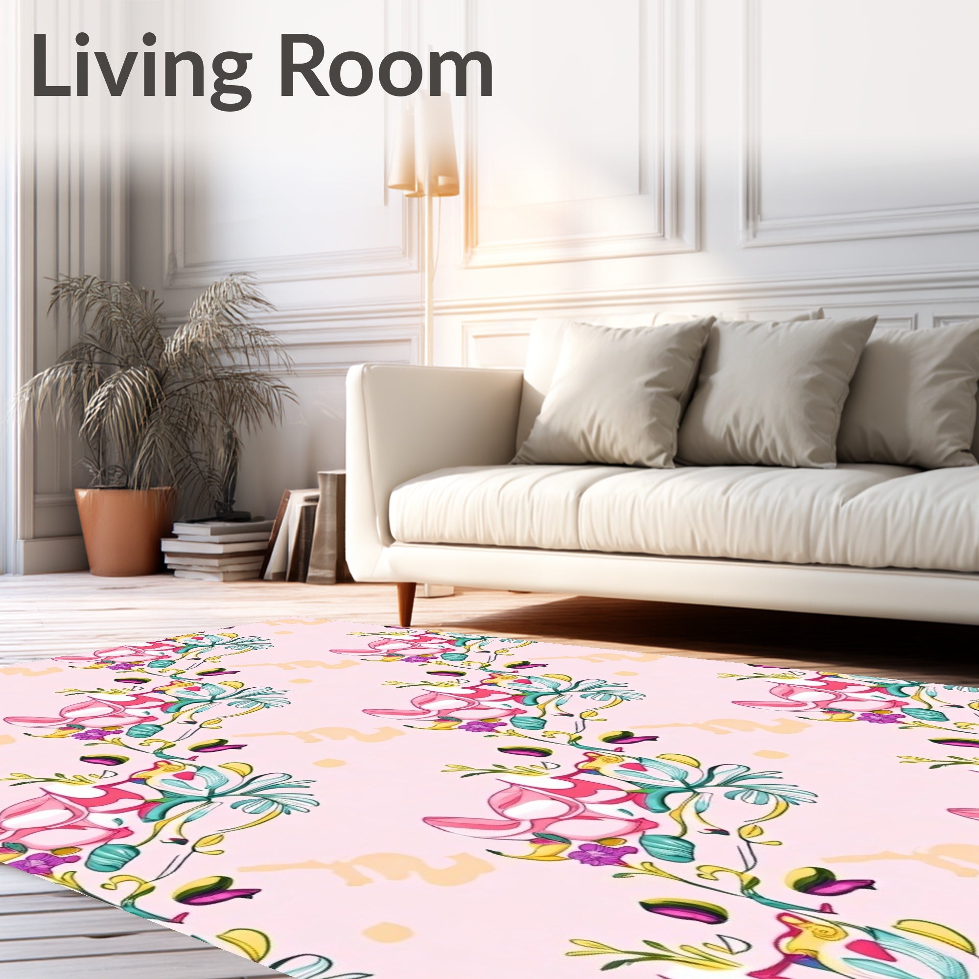 Pink Floral Swirl Abstract Pattern Rug