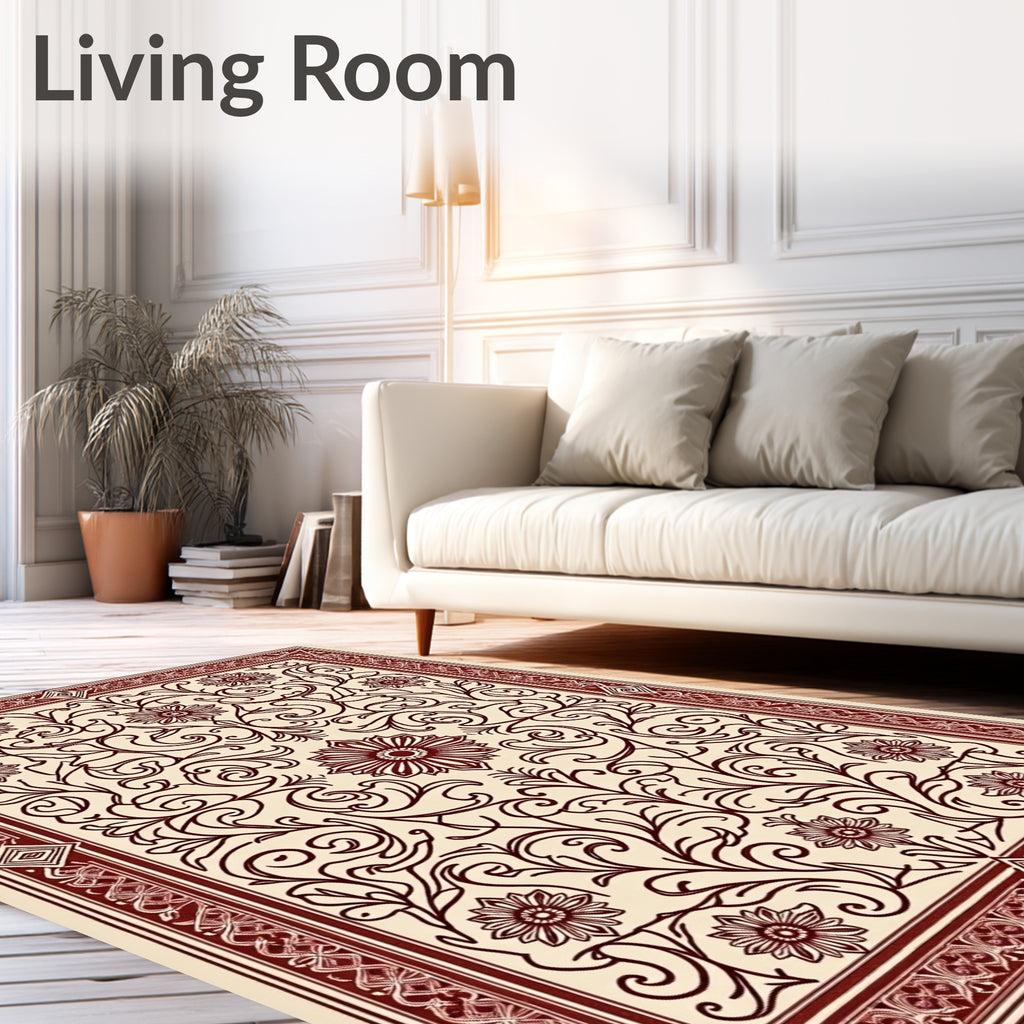 Ornate Floral Vine Arabesque Motif Rug