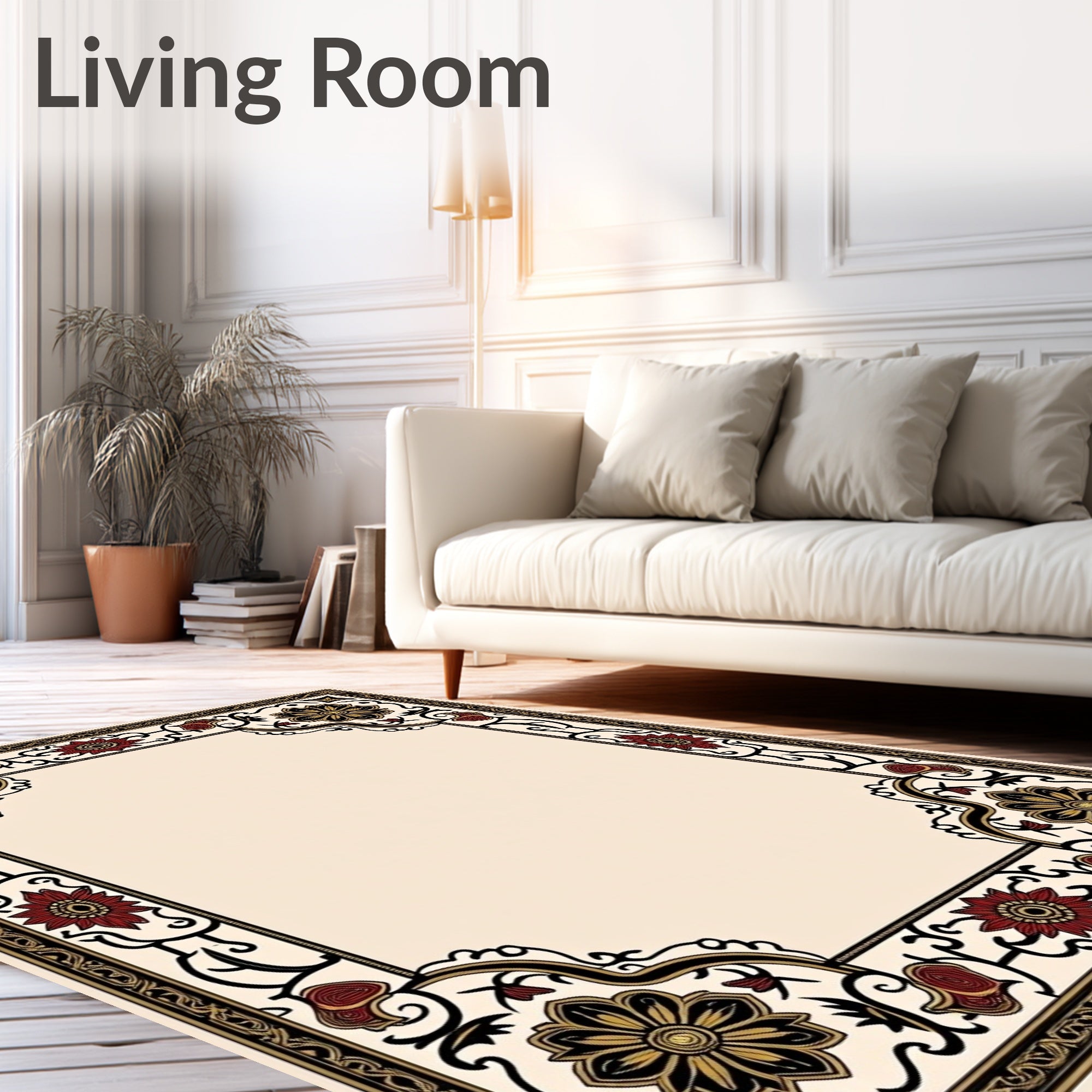 Ornate Floral Border Design Rug