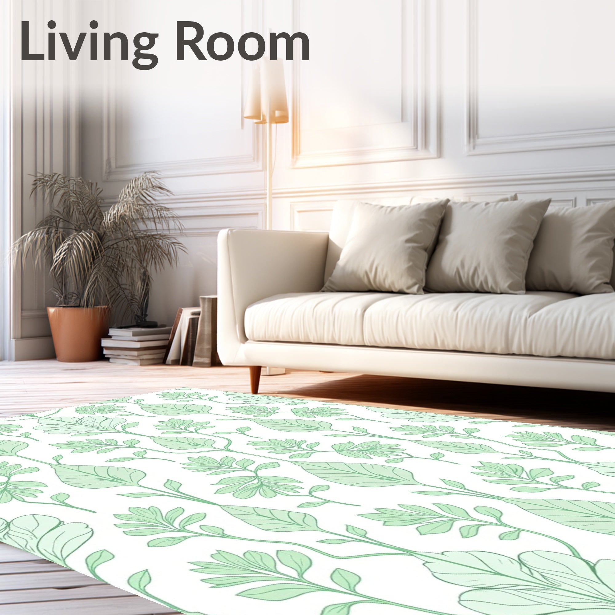 Organic Leafy Patterned Green Rug