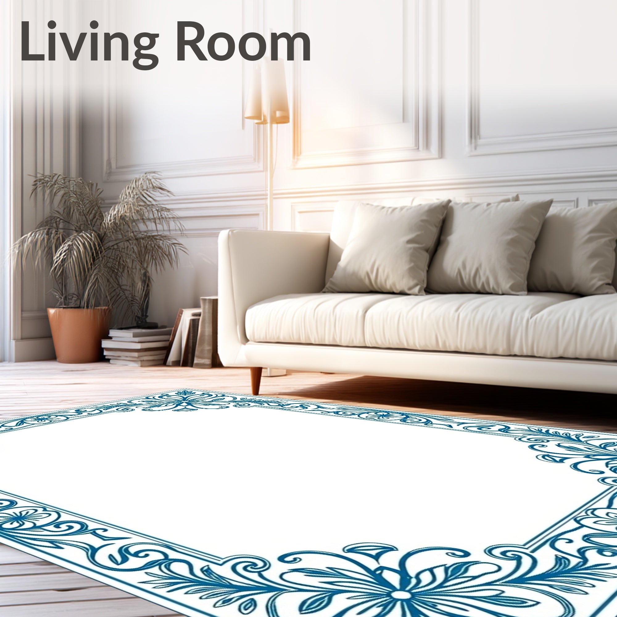 Ornate Floral Swirl Frame Design Rug