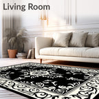 Traditional Black and White Floral Medallion Rug