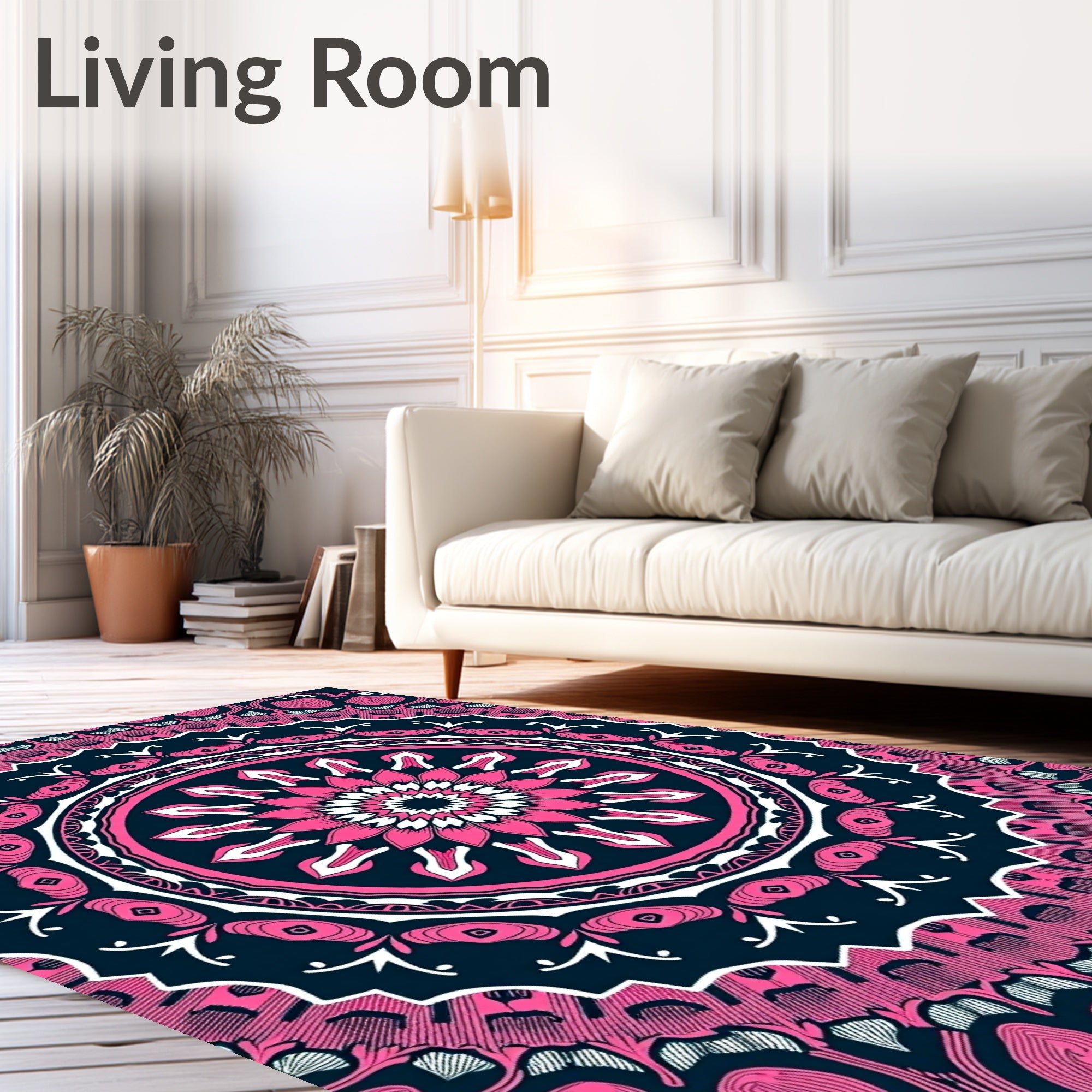Pink Navy Intricate Floral Mandala Rug