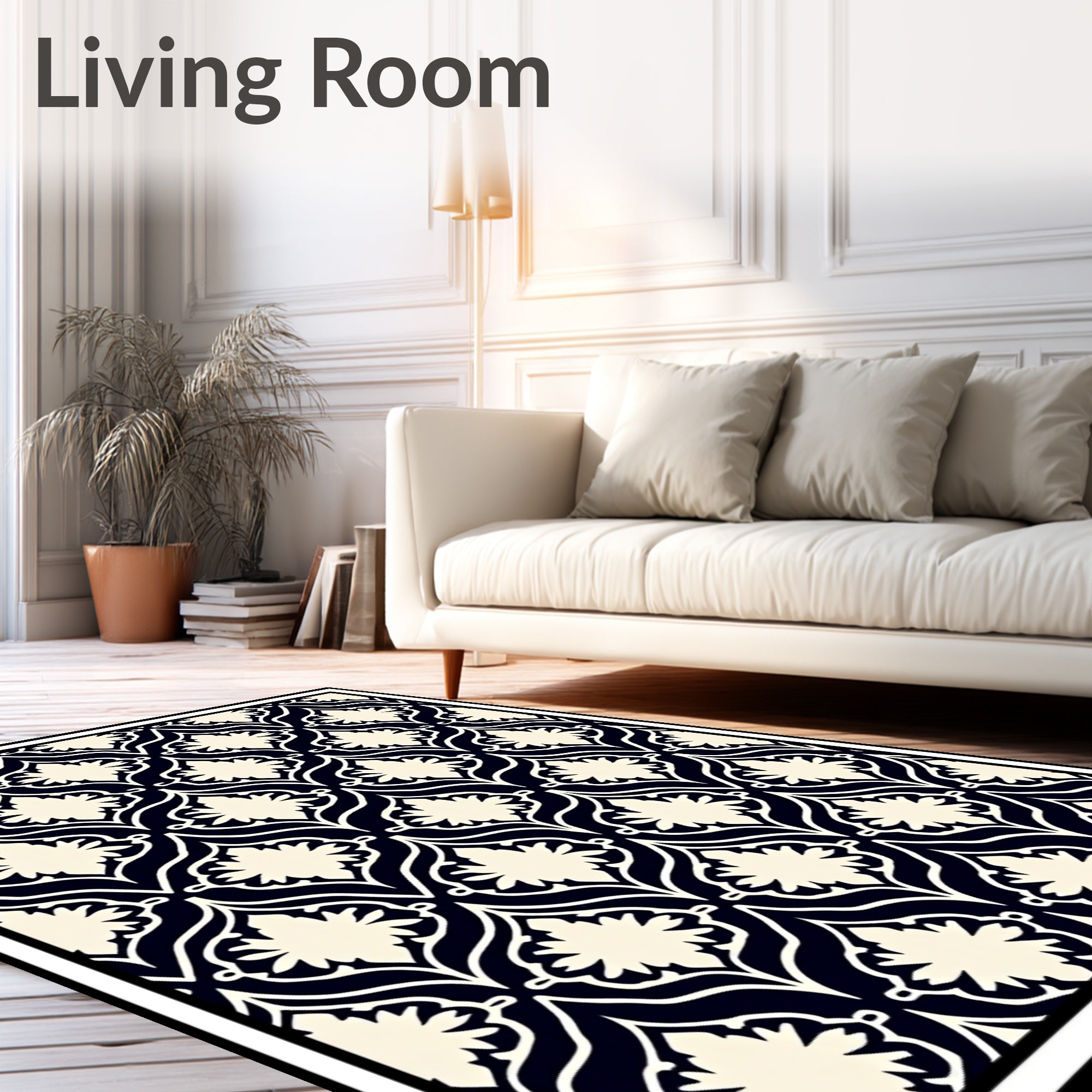 Classic Dark Floral Lattice Pattern Rug