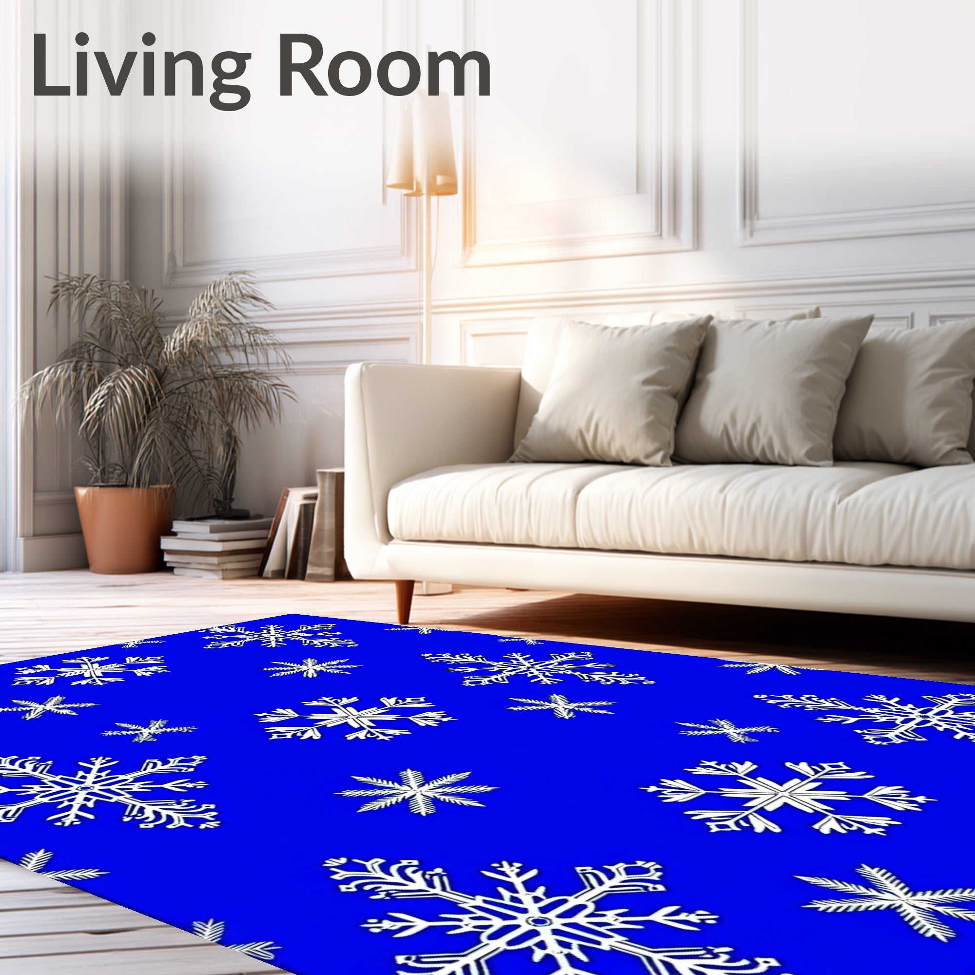White Snowflakes on Blue Pattern Rug