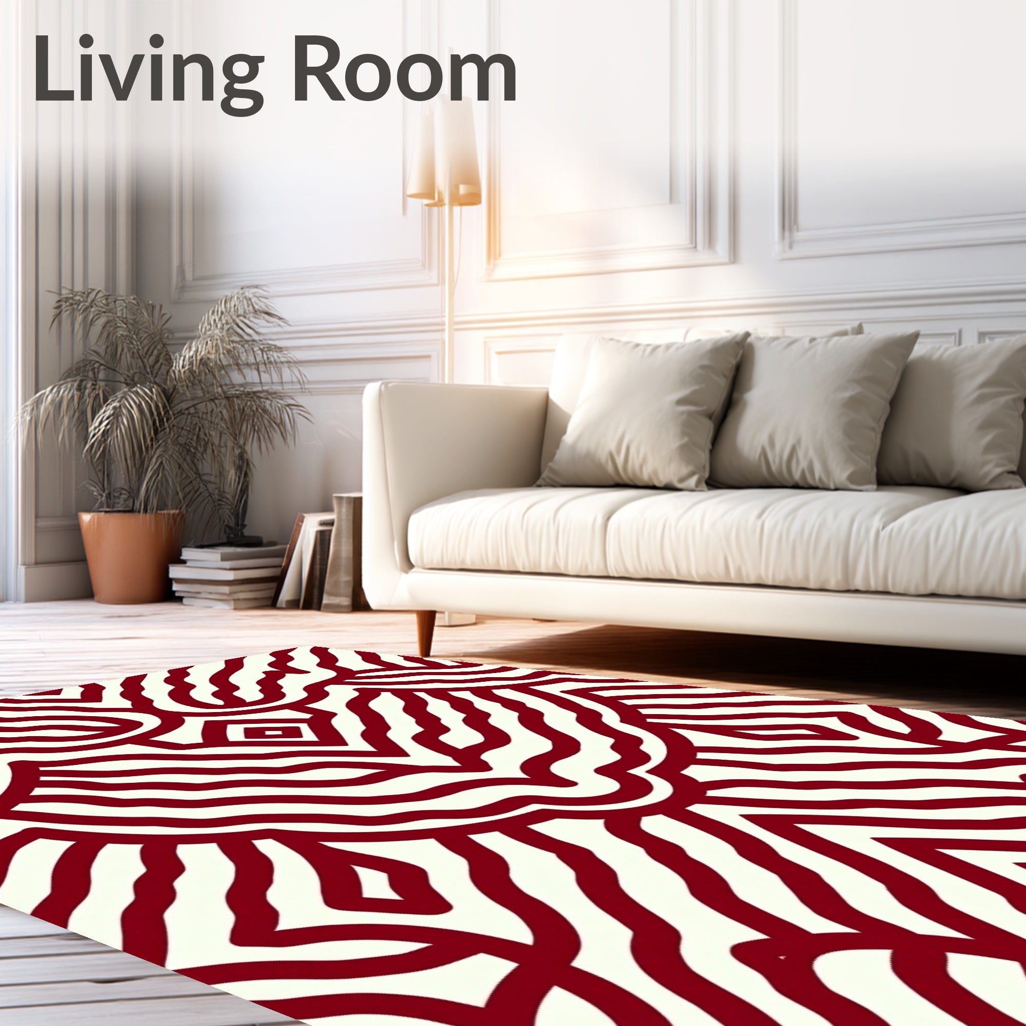 Crimson And Cream Abstract Pattern Rug