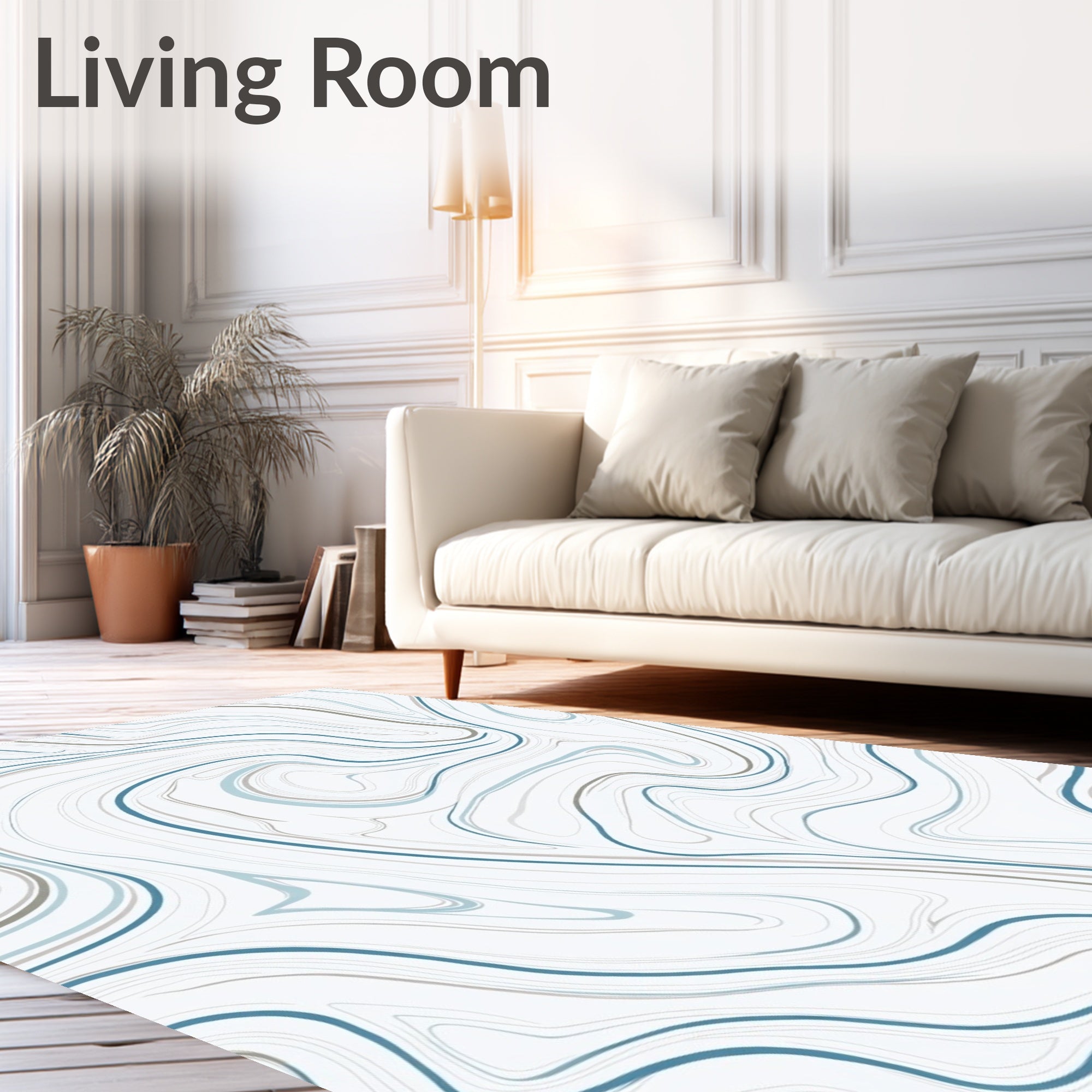 Cool Blue Swirl Marble Pattern Rug