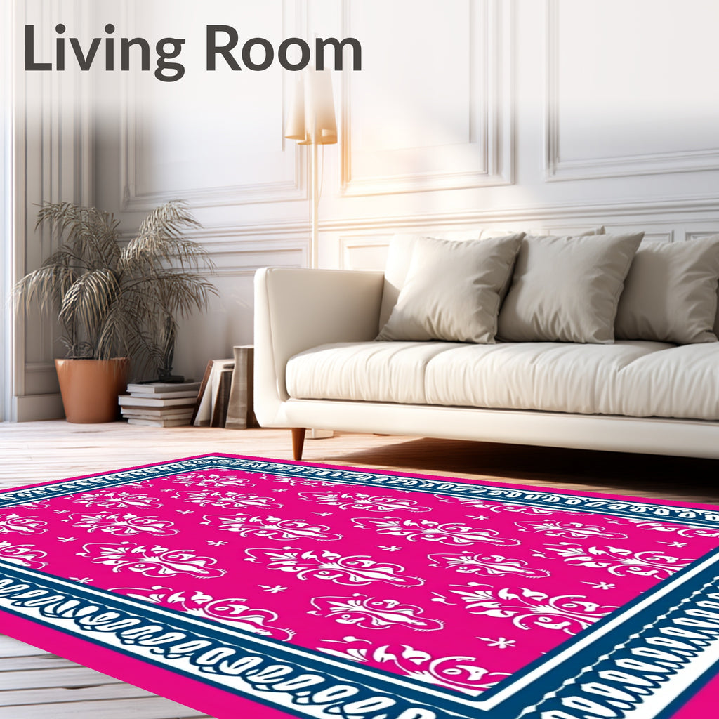 Vibrant Pink Damask Floral Pattern Rug