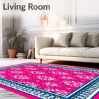 Vibrant Pink Damask Floral Pattern Rug