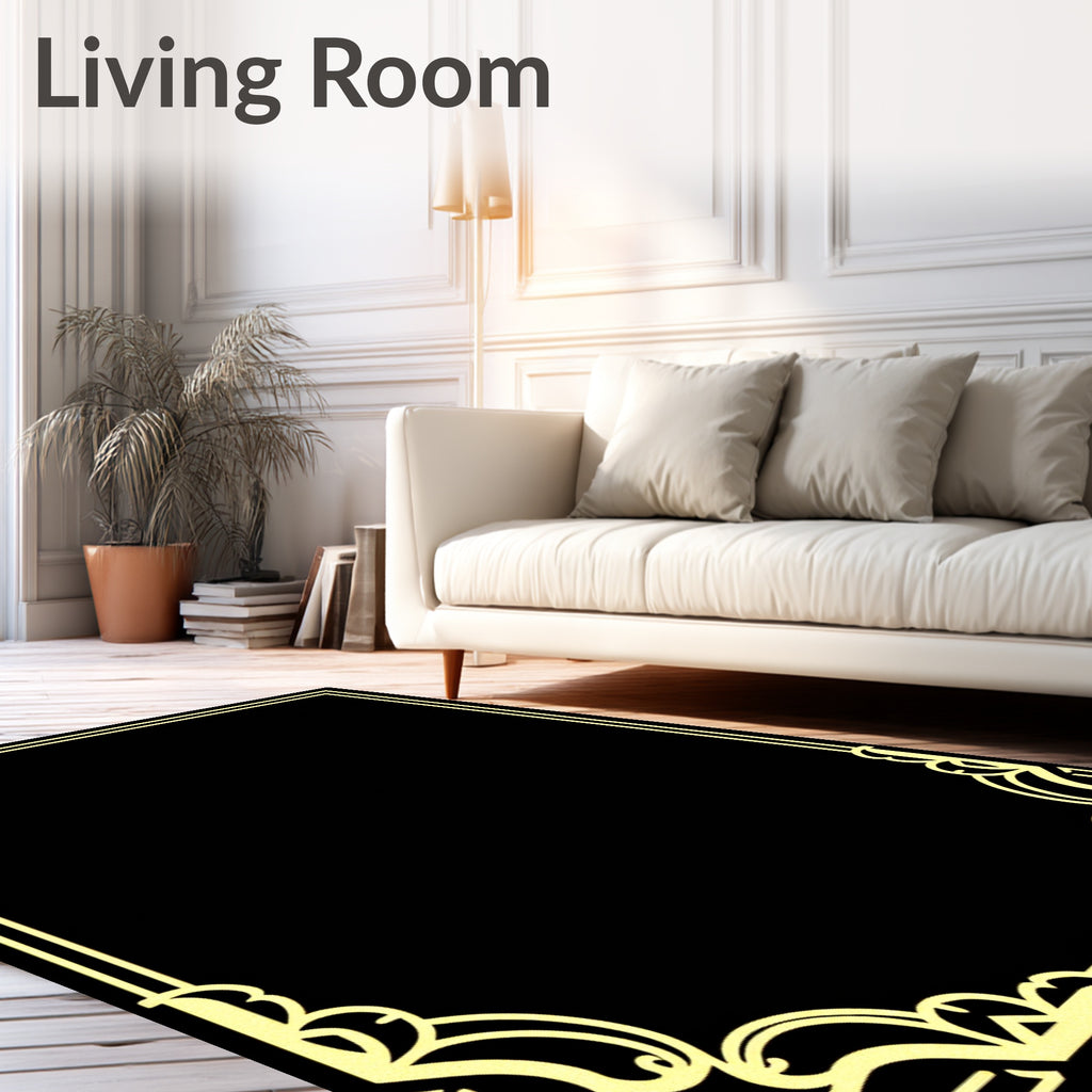 Ornate Gold Art Deco Border Design Rug