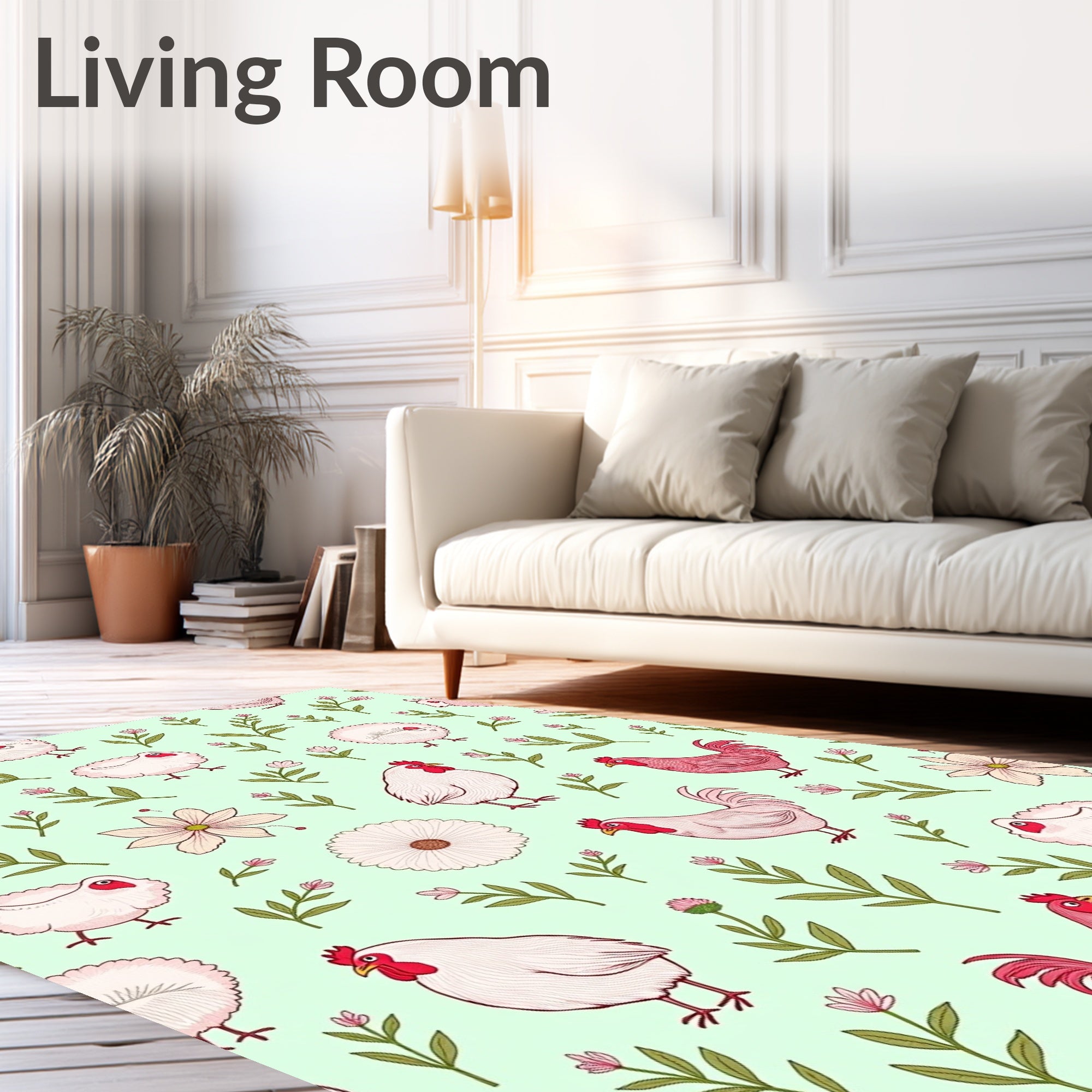 Farmhouse Chicken Floral Pastel Design Rug