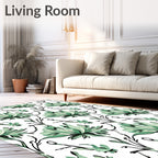 Green Watercolor Floral Pattern Rug