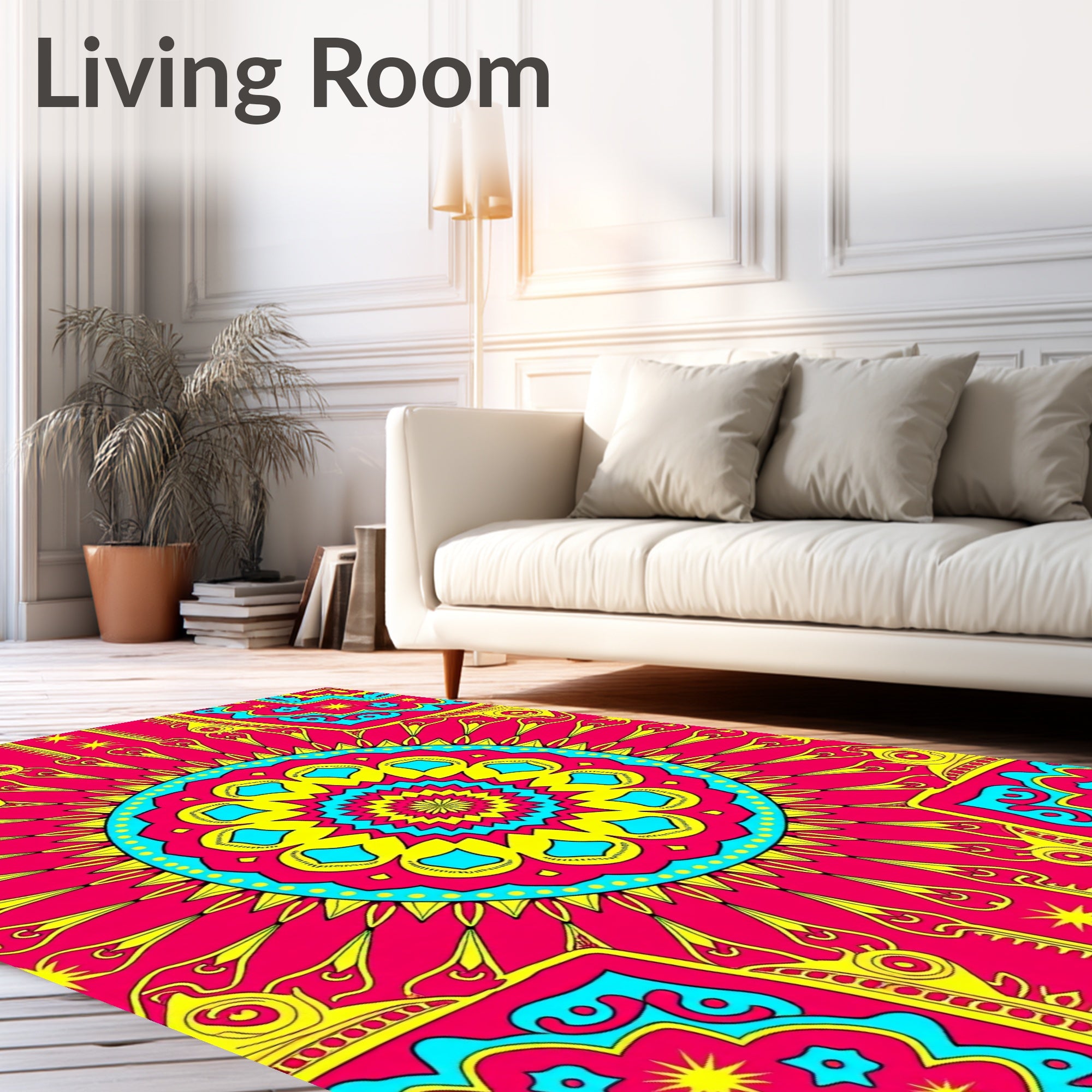 Vibrant Radiant Sun Mandala Pattern Rug