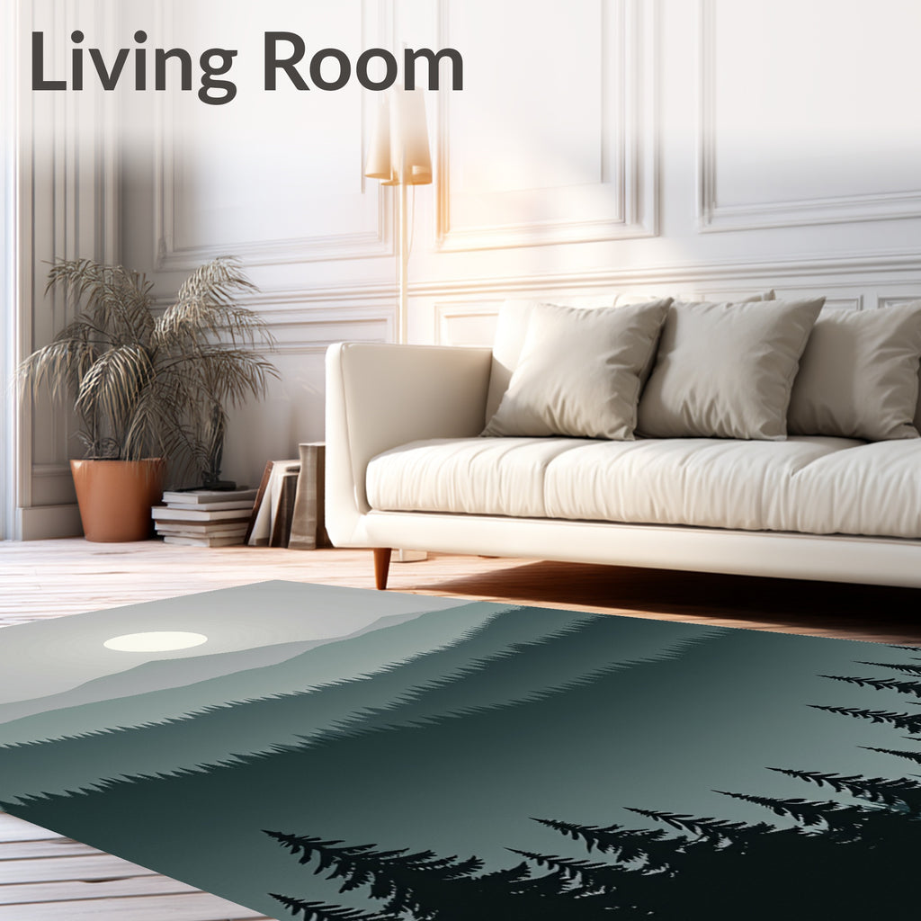 Misty Forest Mountain Landscape Rug