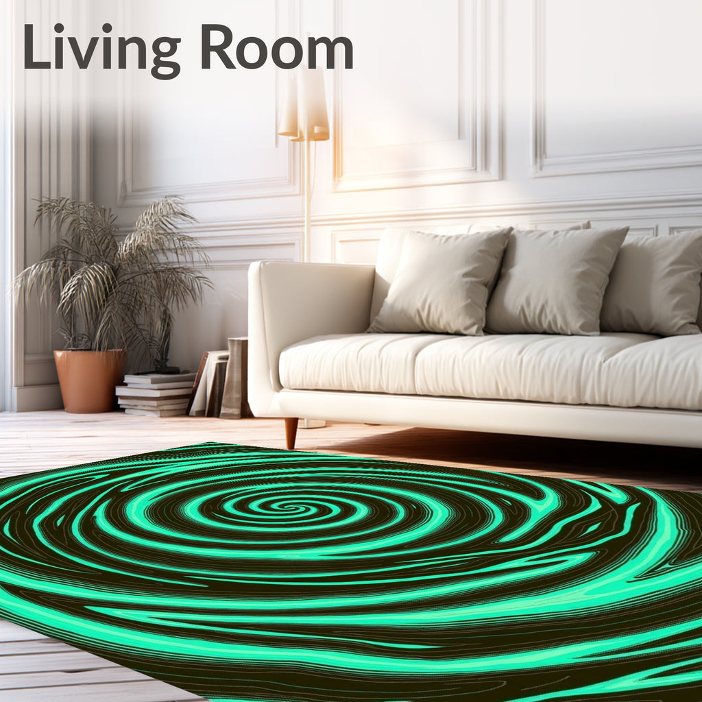 Swirling Teal Black Organic Pattern Rug