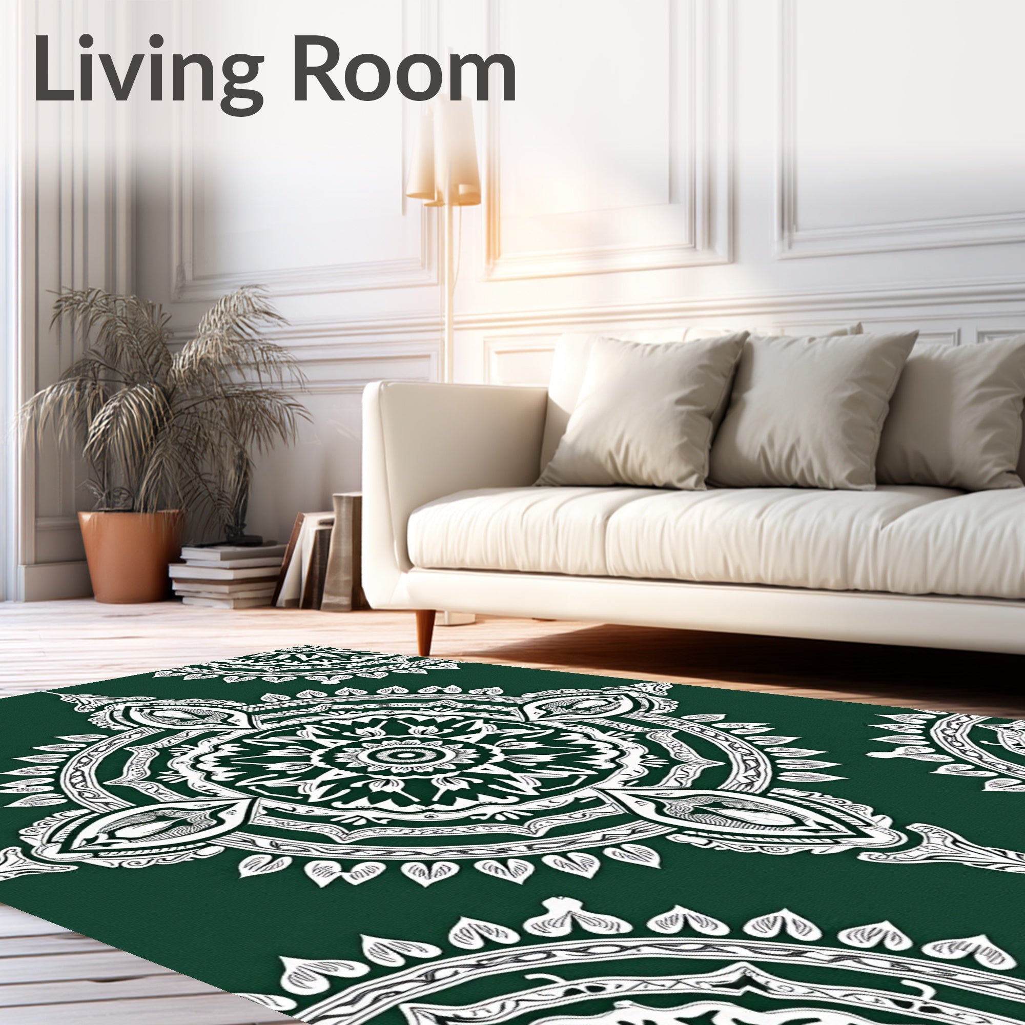Intricate Floral Mandalas Emerald Rug