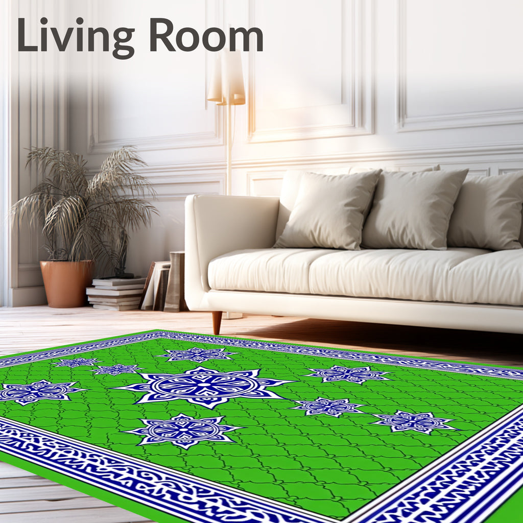 Green And Blue Intricate Star Pattern Rug