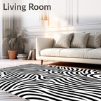 Bold Black White Swirling Lines Rug