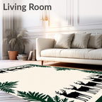 Forest Deer Silhouette Evergreen Border Rug