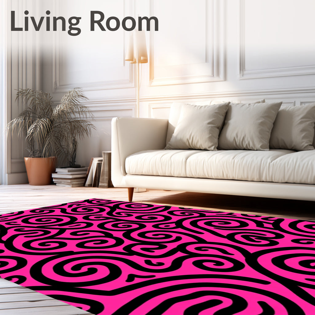 Vibrant Pink Black Swirl Design Rug