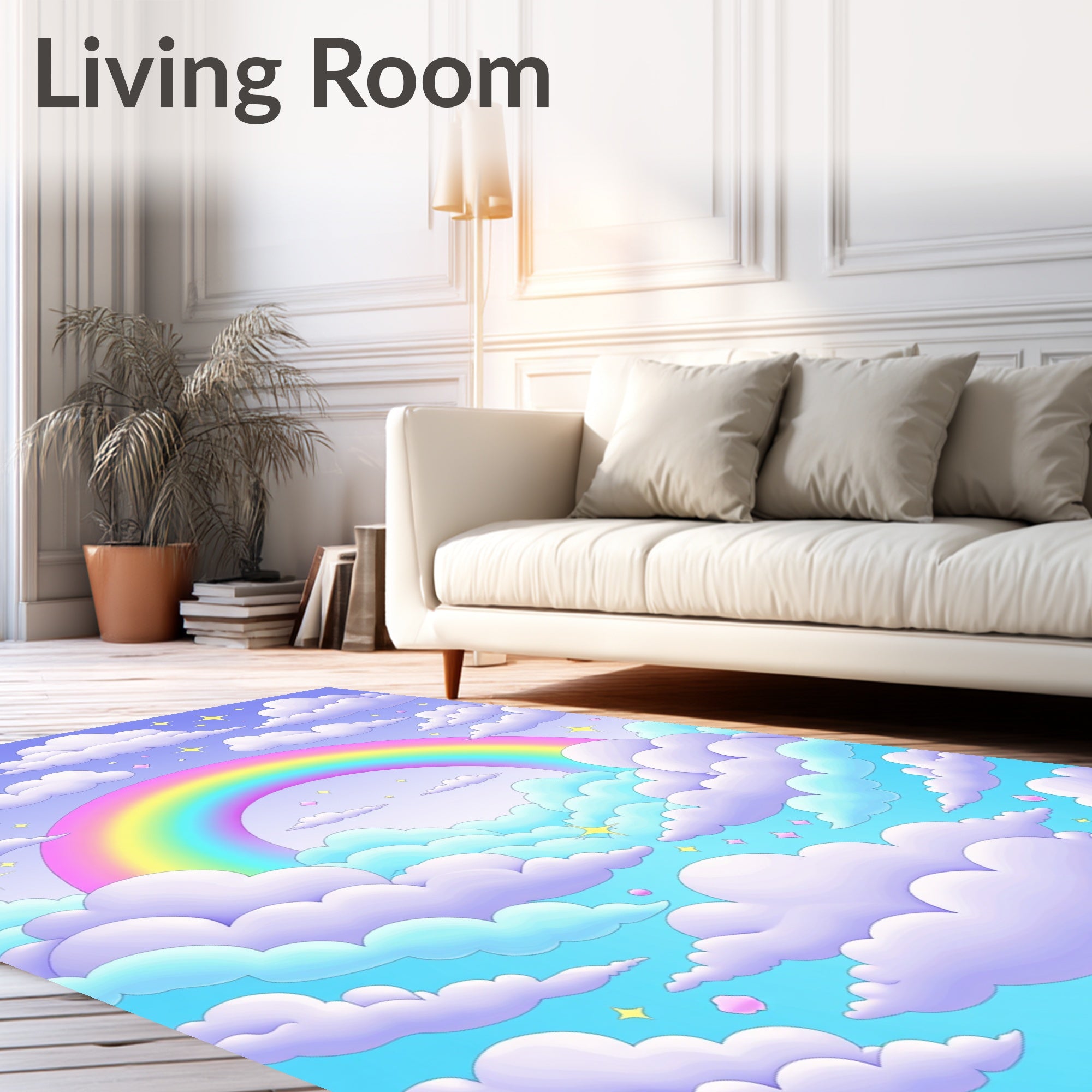 Pastel Sky With Rainbow Stars Rug