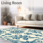 Elegant Blue Floral Compass Design Rug
