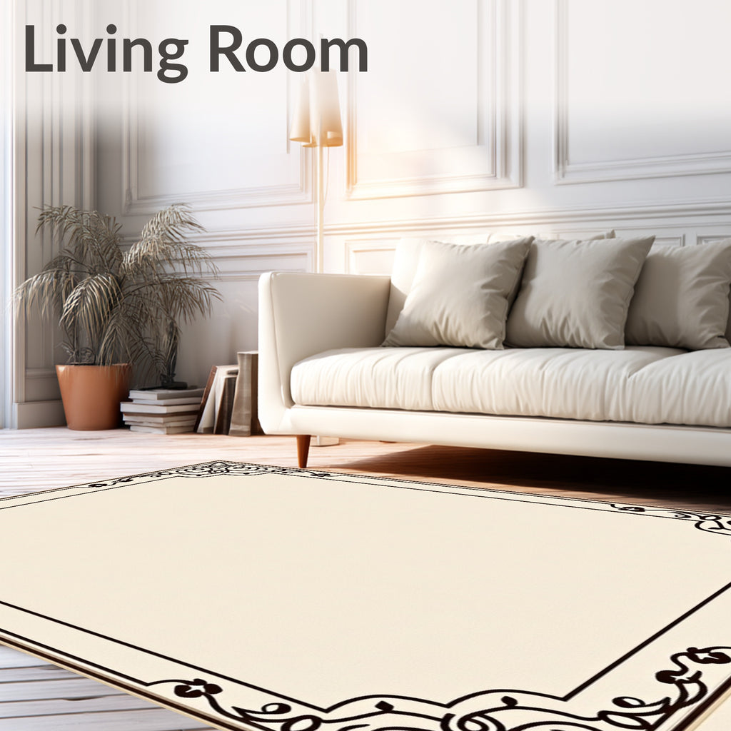 Ornate Black Filigree Corner Design Rug