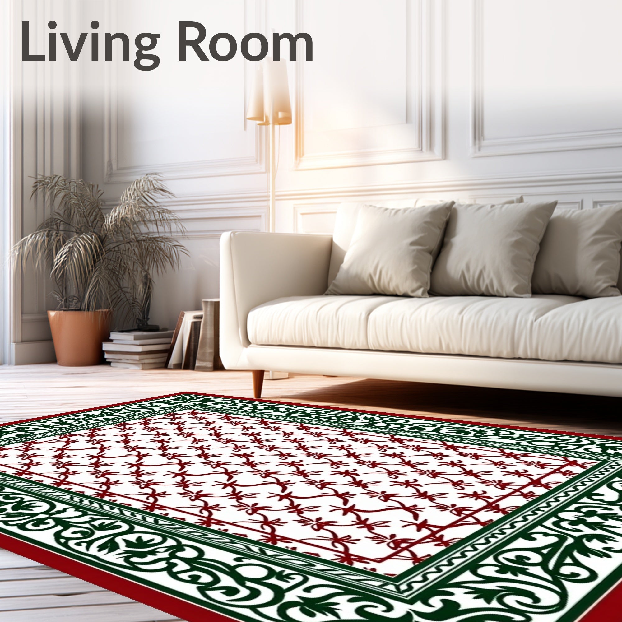 Trellis Border Floral Medallion Design Rug