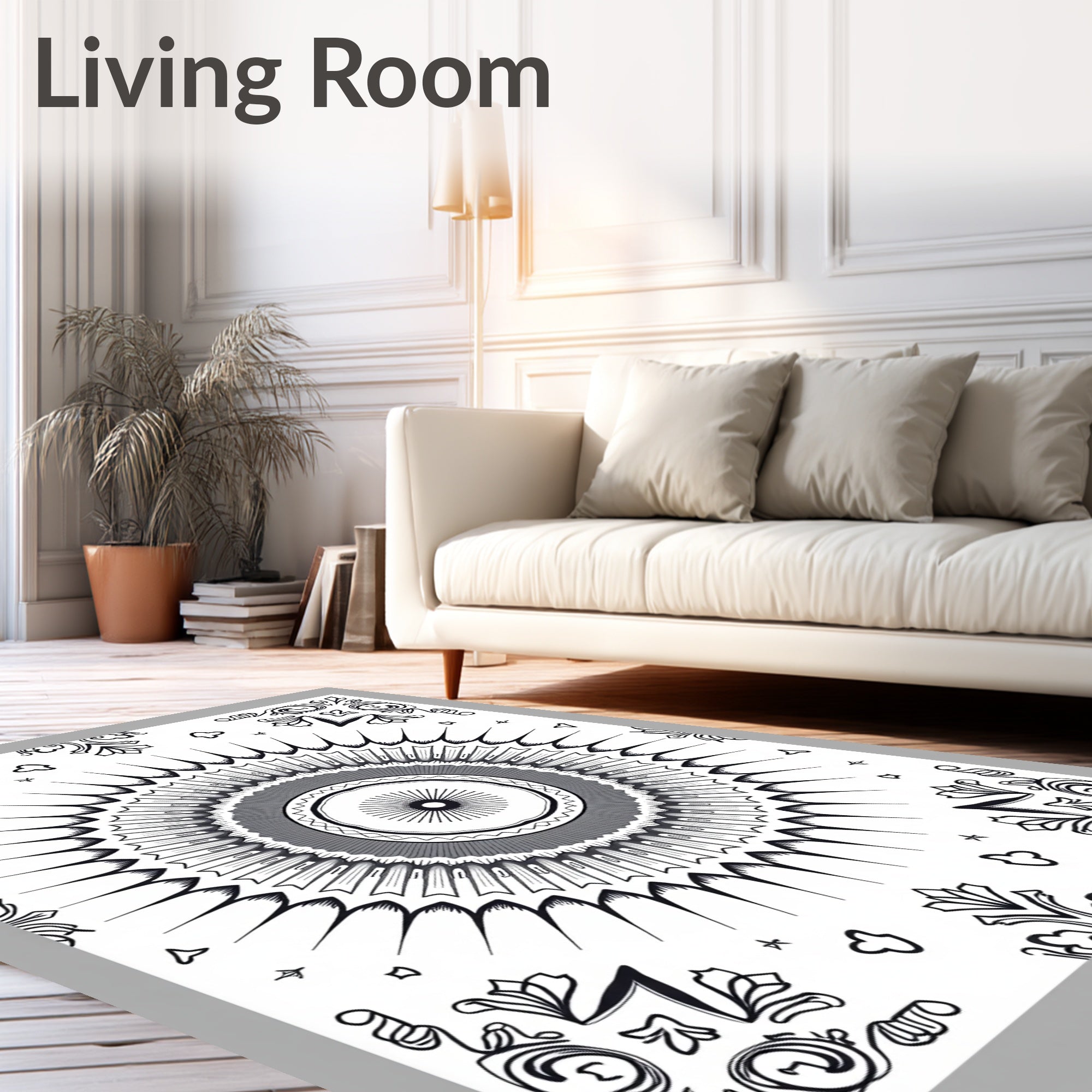 Intricate Mandala Style Rayed Circular Pattern Rug
