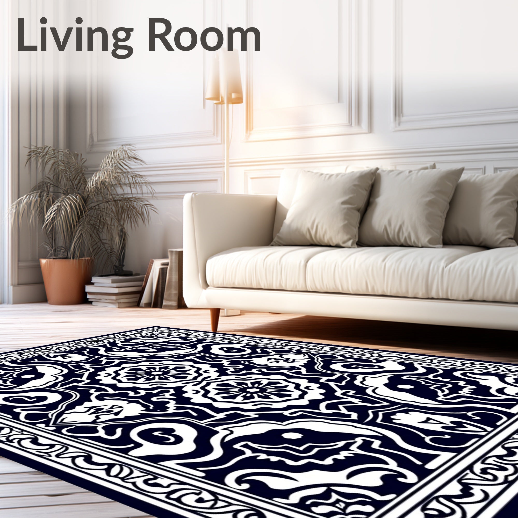 Dark Indigo White Symmetric Medallion Design Rug
