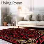 Crimson And Gold Swirl Pattern Rug