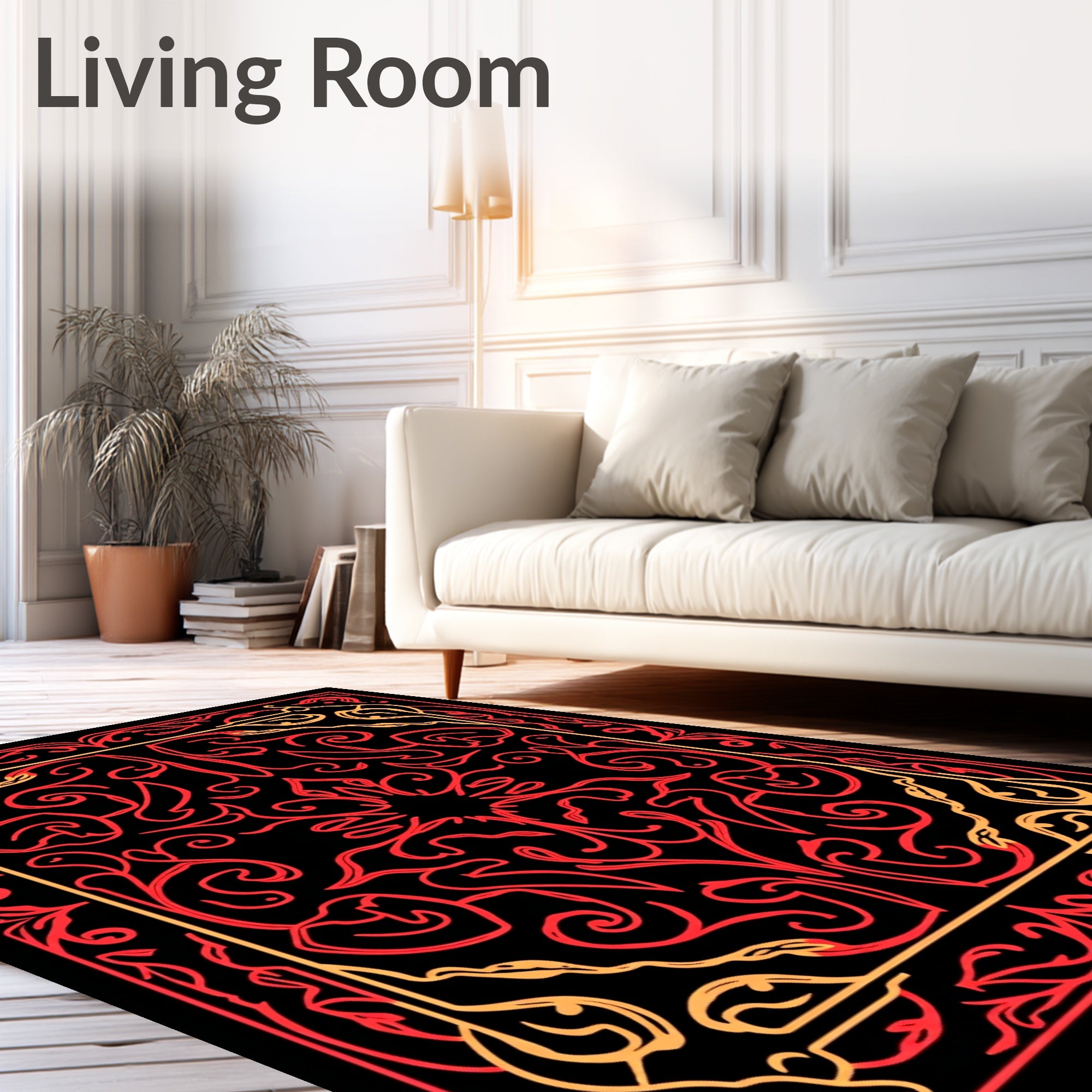 Crimson And Gold Swirl Pattern Rug