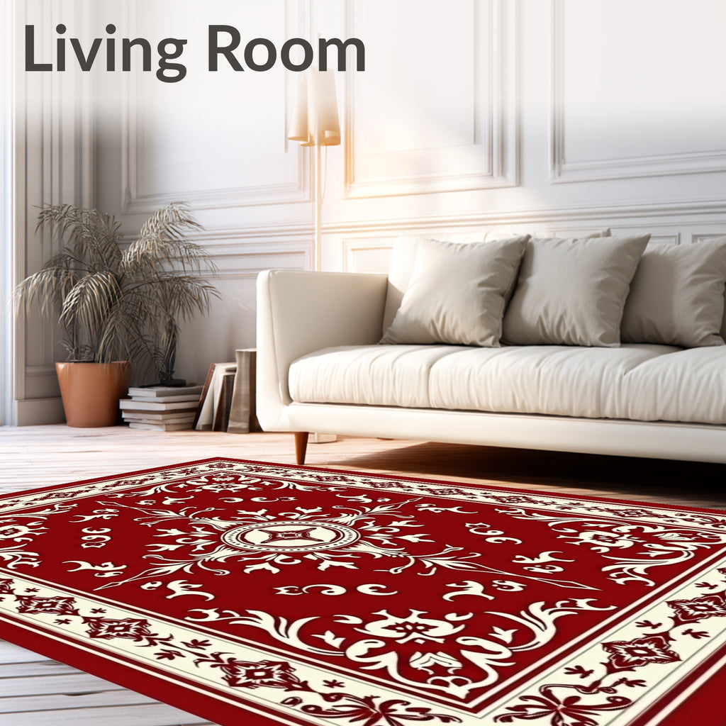 Classic Red Cream Floral Mandala Rug