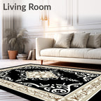 Black and Cream Floral Scroll Rug