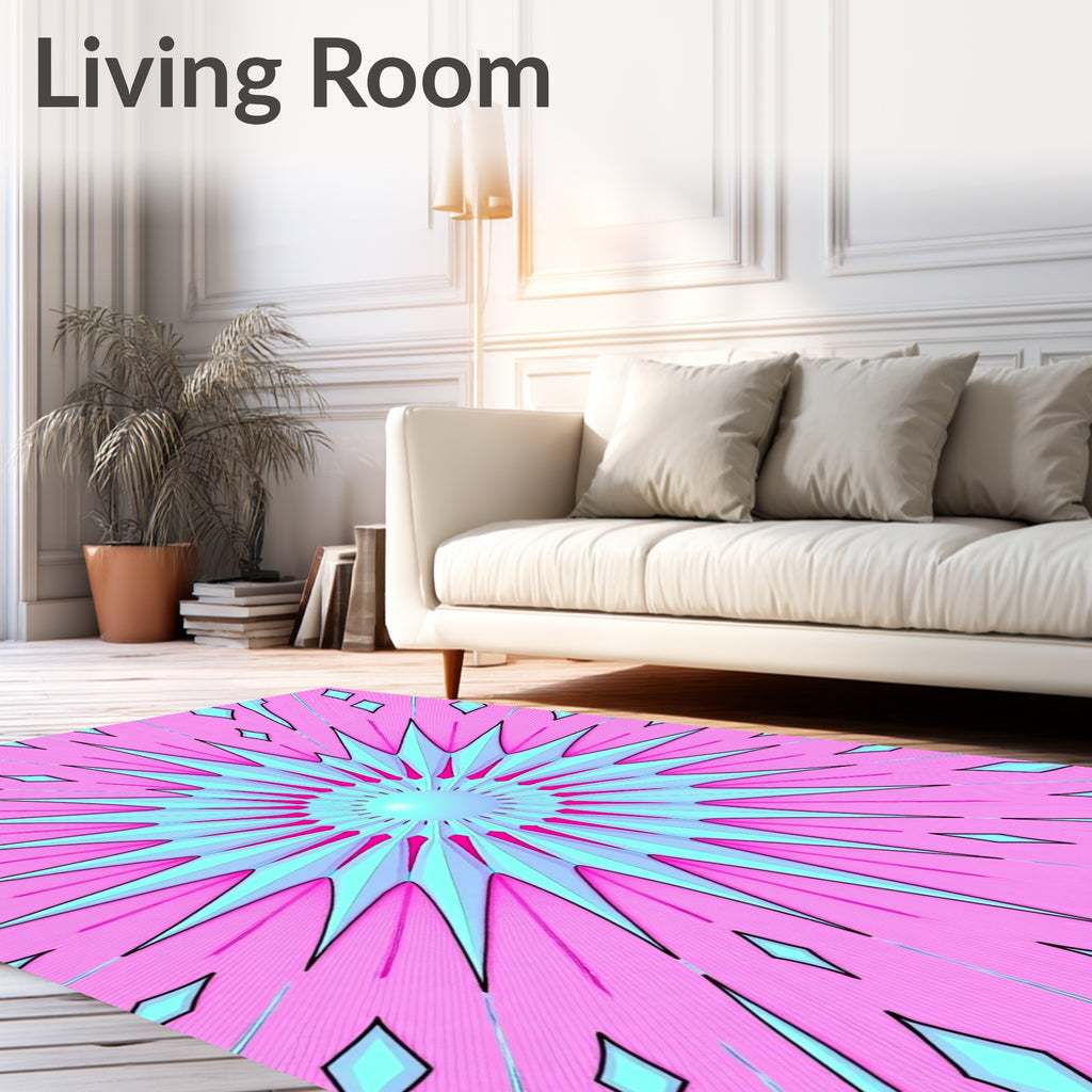 Geometric Pink Blue Starburst Pattern Rug