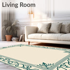 Ornate Green Floral Vine Border Rug