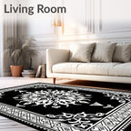 Black White Floral Mandala Design Rug