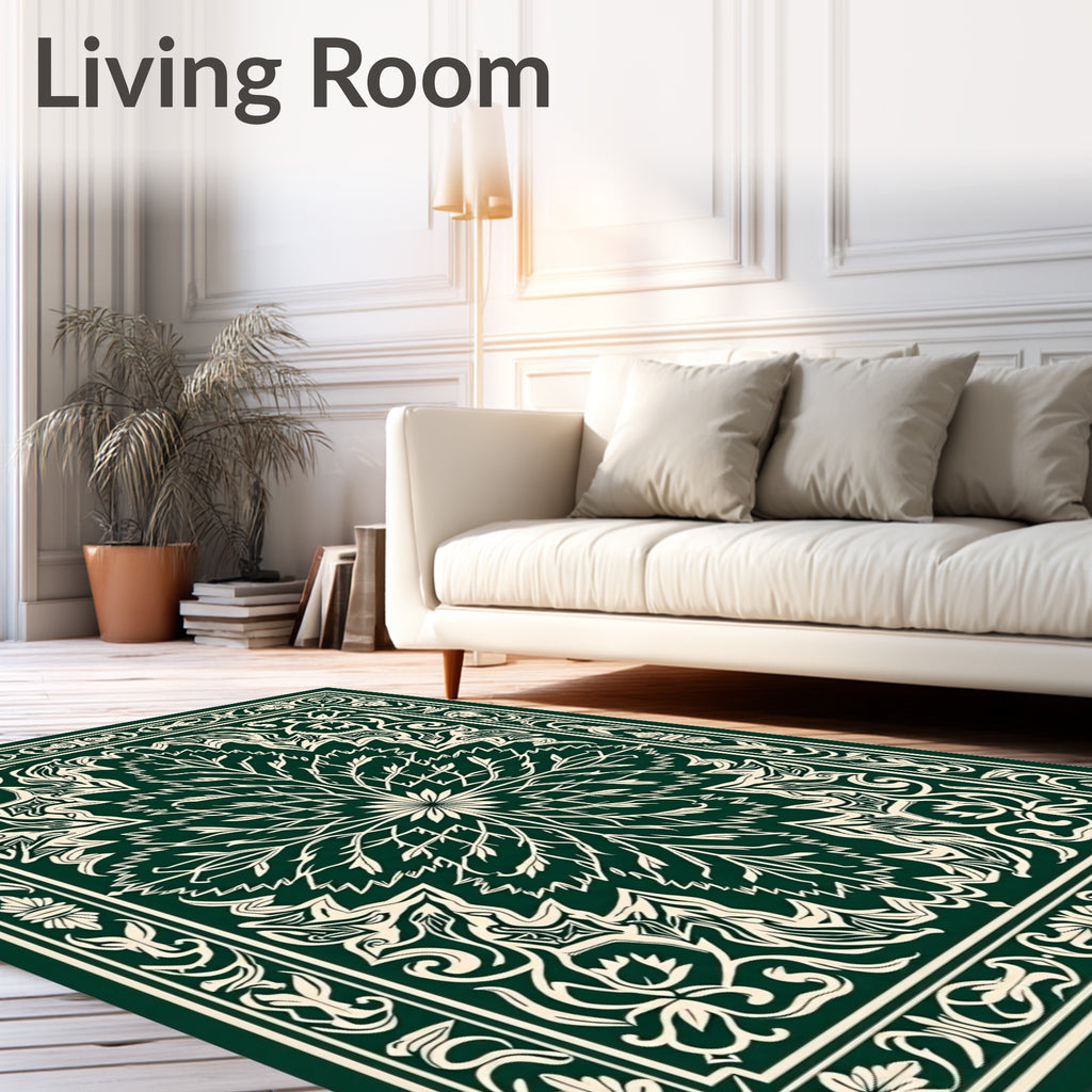 Elegant Green Botanical Medallion Rug