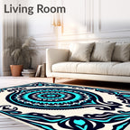 Symmetrical Teal Navy Mandala Pattern Rug
