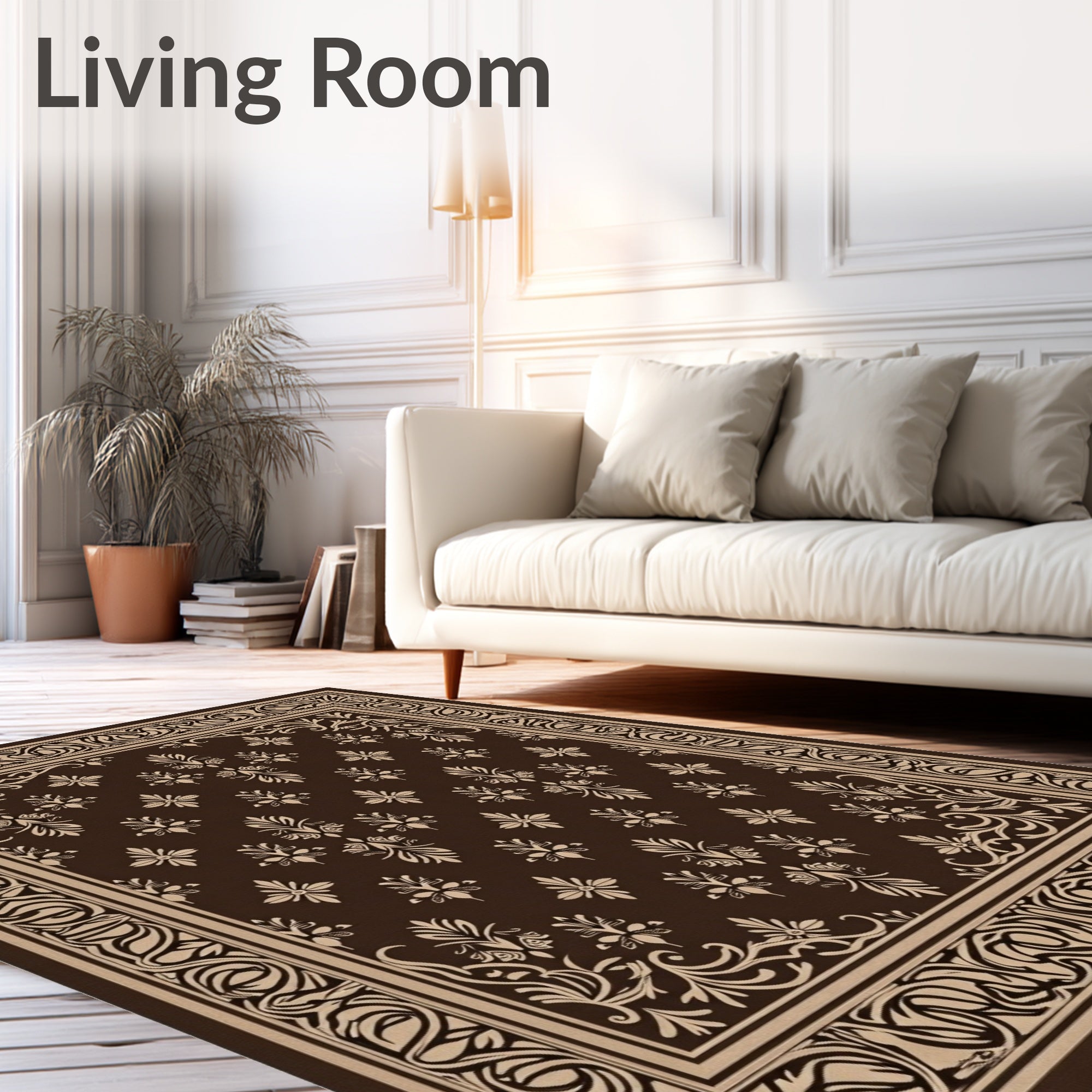Ornate Scroll Floral Patterned Rug