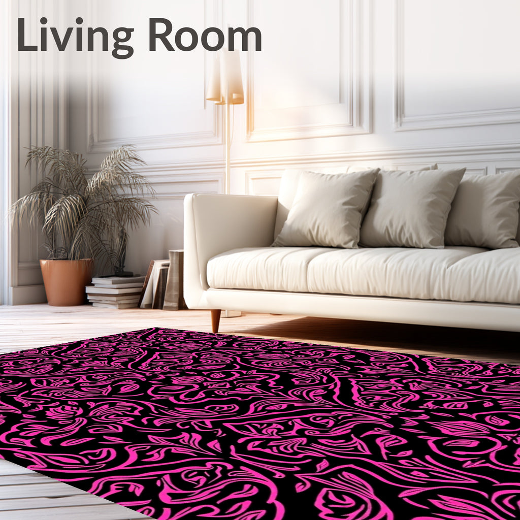 Bright Pink Floral Damask Pattern Rug