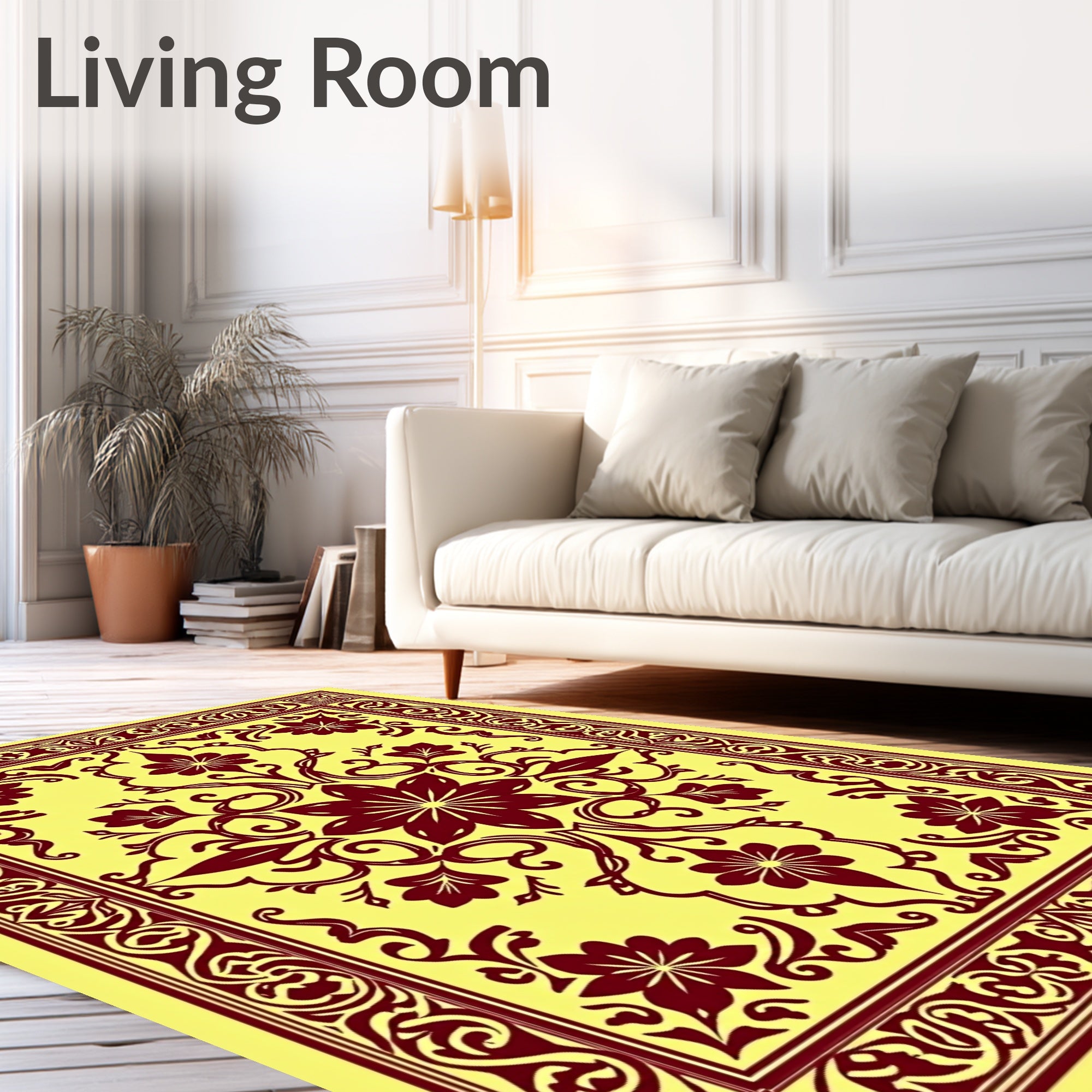Ornate Red Floral Border Design Rug