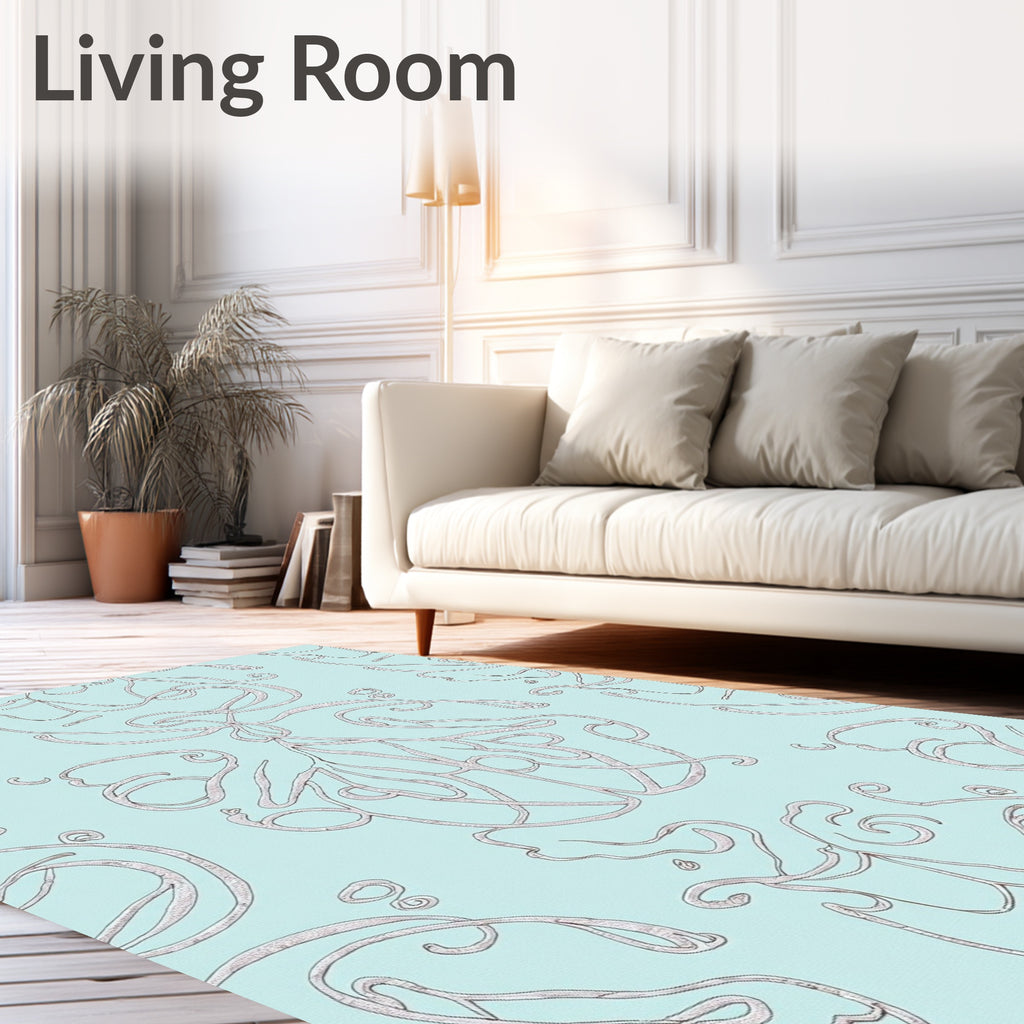 Light Blue Swirling Organic Abstract Pattern Rug
