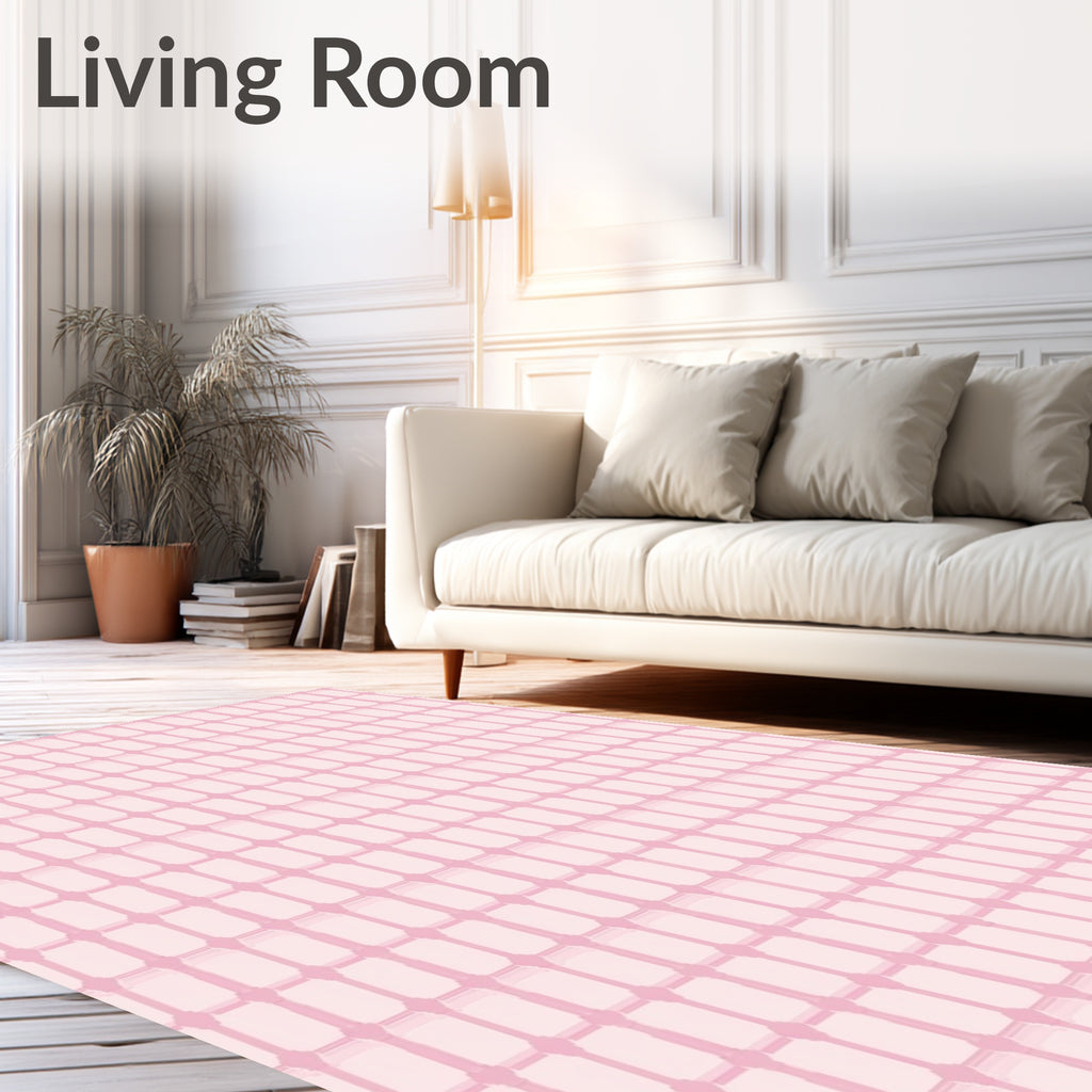 Subtle Pink Geometric Grid Pattern Rug